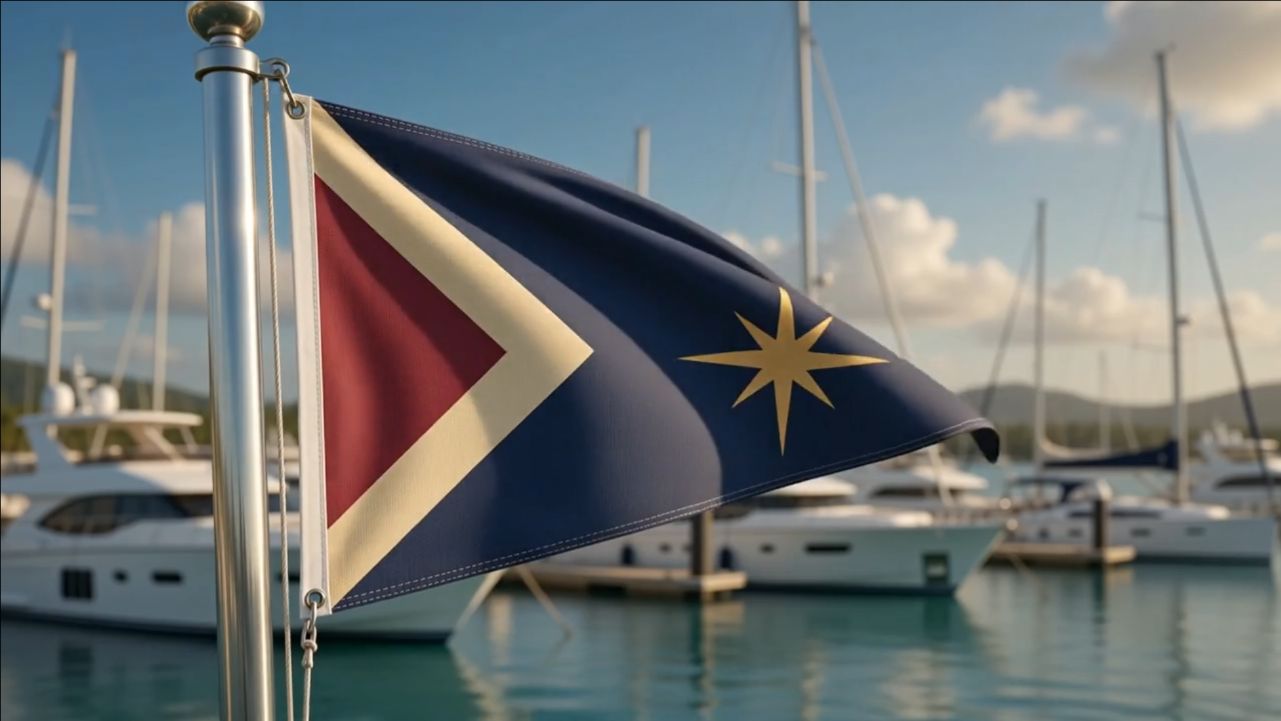 Airlie Beach Yacht Club burgee flying beside the marina